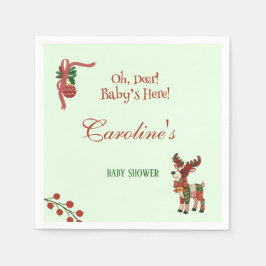 Oh, Deer! Baby’s Here! – Christmas Baby Shower Serviette