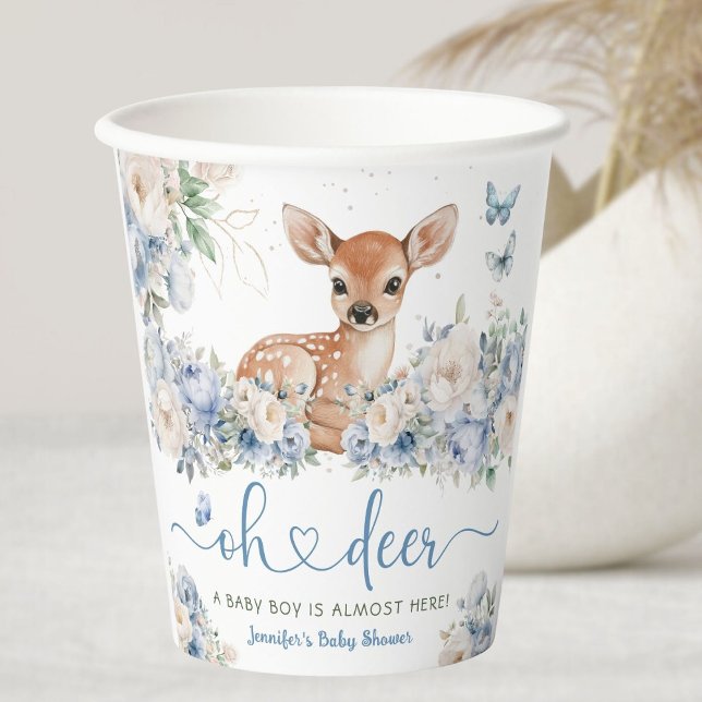 Oh Deer Baby Shower Boy Dusty Blue  Pappbecher (Von Creator hochgeladen)