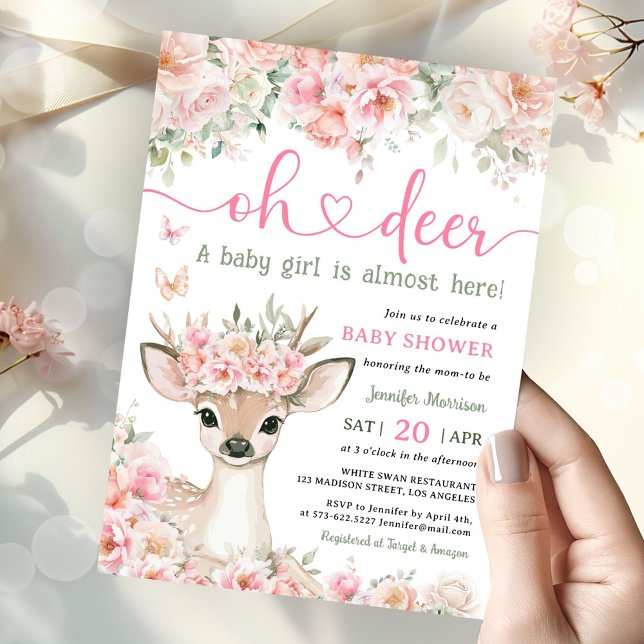 Oh Deer Baby Shower Girl Pink Fawn  Einladung (Von Creator hochgeladen)