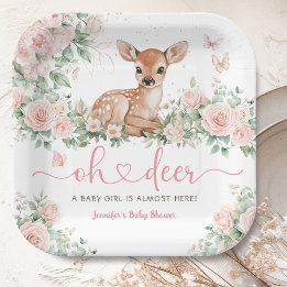 Oh Deer Baby Shower Girl Pink Paper Pappteller