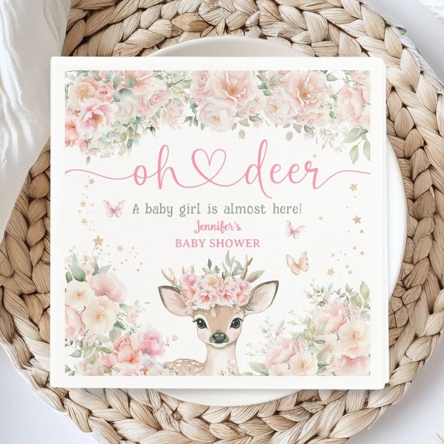 Oh Deer Baby Shower Mädchen Blush Rosa Papier Serv Serviette (Von Creator hochgeladen)