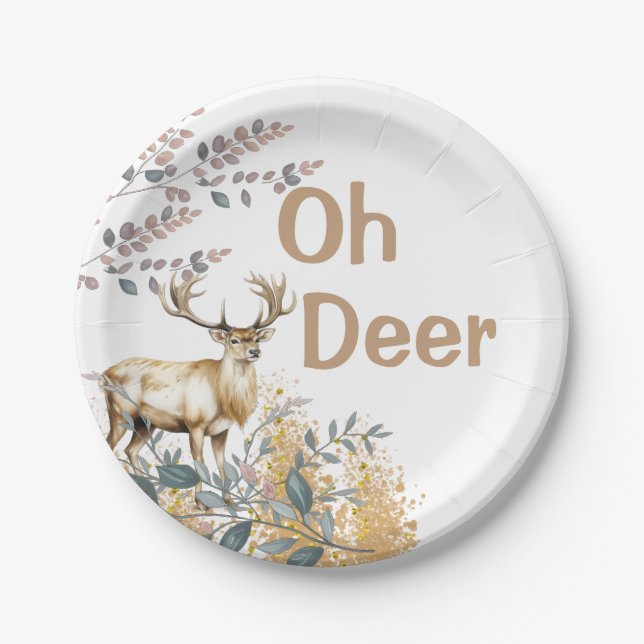 Oh Deer Baby Shower Pappteller (Vorderseite)