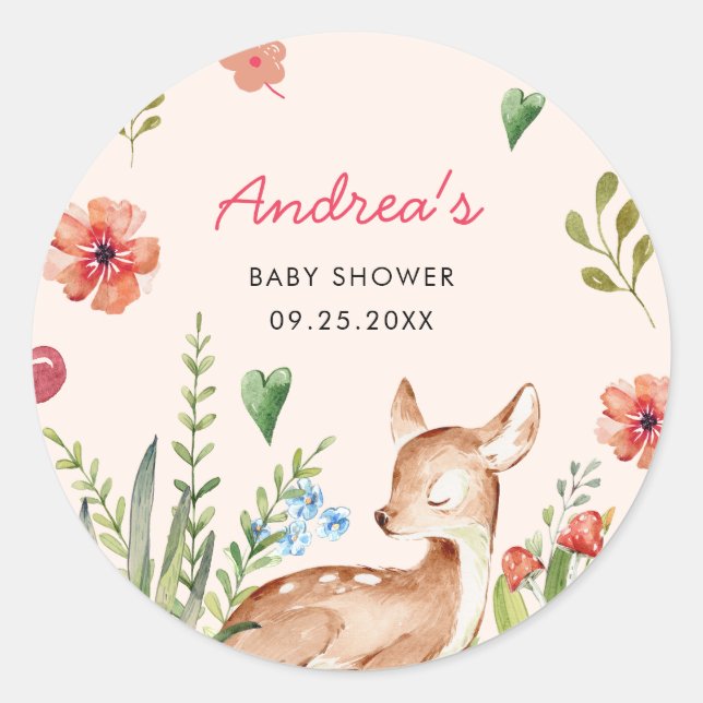 Oh Deer Baby Shower Runder Aufkleber (Vorderseite)