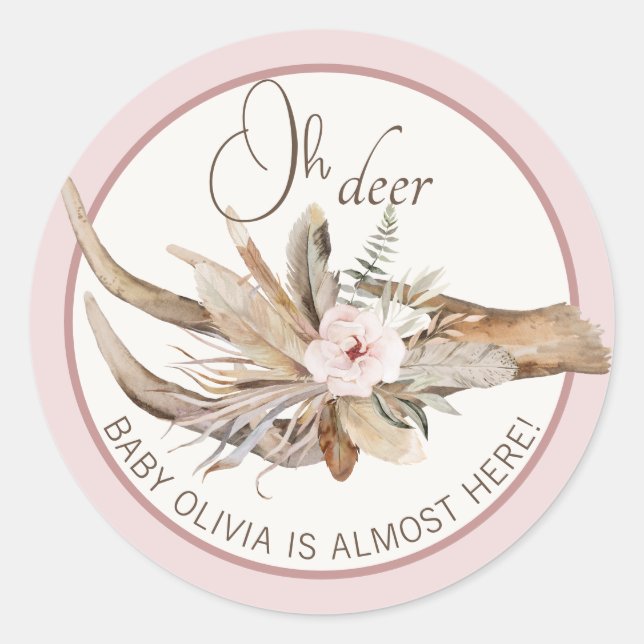 Oh Deer Baby Showsticker - Pink Woodland Runder Aufkleber (Vorderseite)