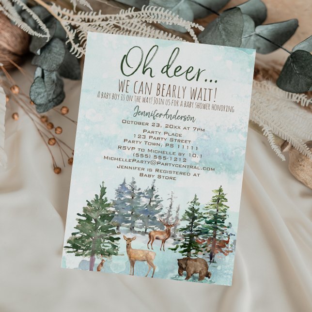 Oh Deer Bearly Wait Forest Boy Country Baby Dusche Einladung (Von Creator hochgeladen)