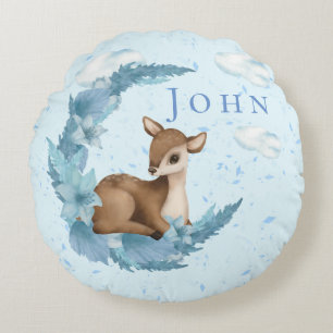 Oh, Deer & blaue Wolken Staub Baby Jungen Kinderzi Rundes Kissen