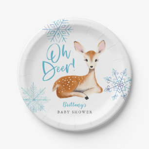 Oh Deer Blue Winter Wonderland Baby Dusche Pappteller