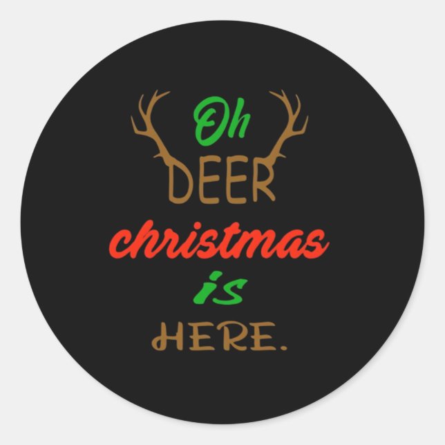 Oh Deer Christmas Celebration Holiday Design Runder Aufkleber (Vorderseite)