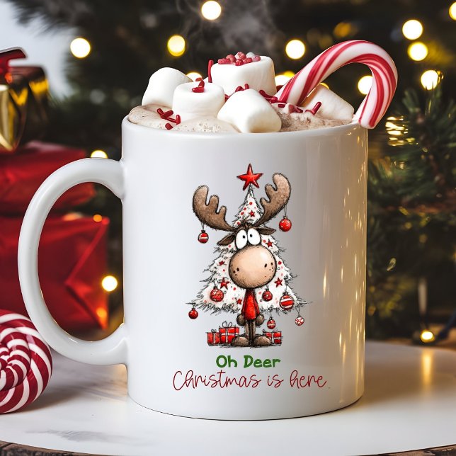 Oh Deer Christmas Is Here Funny Reindeer  Kaffeetasse (Von Creator hochgeladen)