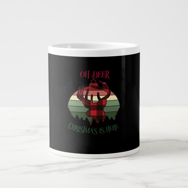 Oh Deer Christmas Is Here Joyful Aesthetic  Jumbo-Tasse (Vorderseite)