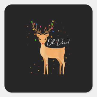 Oh Deer Christmas Light Pajama Cute Reindeer Holid Quadratischer Aufkleber