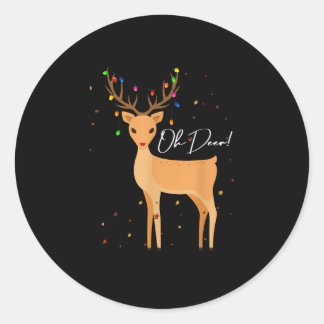 Oh Deer Christmas Light Pajama Cute Reindeer Holid Runder Aufkleber
