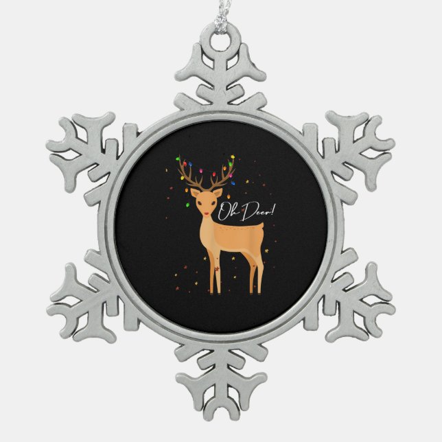 Oh Deer Christmas Light Pajama Cute Reindeer Holid Schneeflocken Zinn-Ornament (Vorderseite)