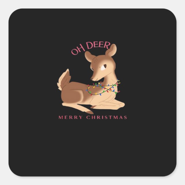 Oh Deer Christmas Modern Design  Quadratischer Aufkleber (Vorderseite)