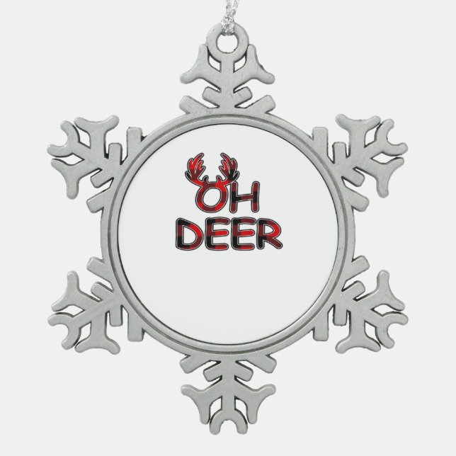 Oh Deer Clean Layout  Schneeflocken Zinn-Ornament (Vorderseite)