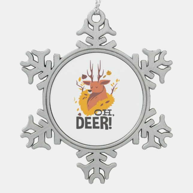 Oh Deer Contemporary Minimal Look  Schneeflocken Zinn-Ornament (Vorderseite)