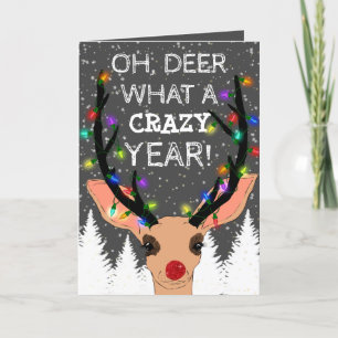 Oh Deer Crazy Year Rentierblume Lichter Weihnachte Feiertagskarte