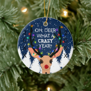 Oh Deer Crazy Year Rentierblume Lichter Weihnachte Keramik Ornament
