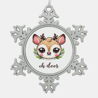 Oh Deer Cute Deer Minimal Design Schneeflocken Zinn-Ornament