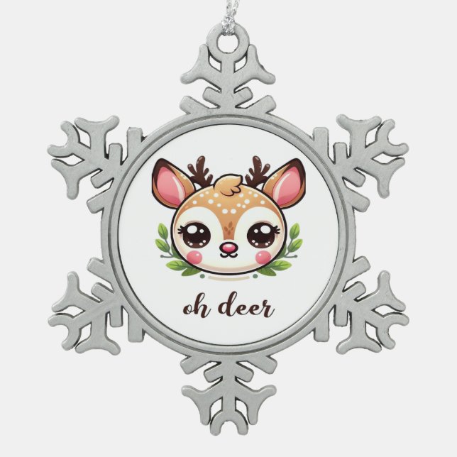 Oh Deer Cute Deer Minimal Design  Schneeflocken Zinn-Ornament (Vorderseite)