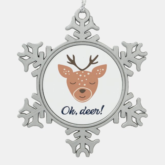 Oh Deer Deer Love Save The Deer Creative Design  Schneeflocken Zinn-Ornament (Vorderseite)