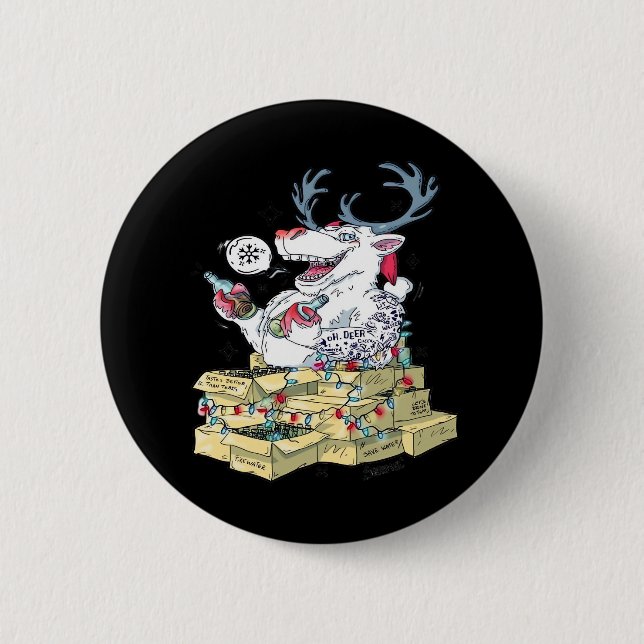Oh Deer Drunk Reindeer Celebrating Christmas Festi Button (Vorderseite)