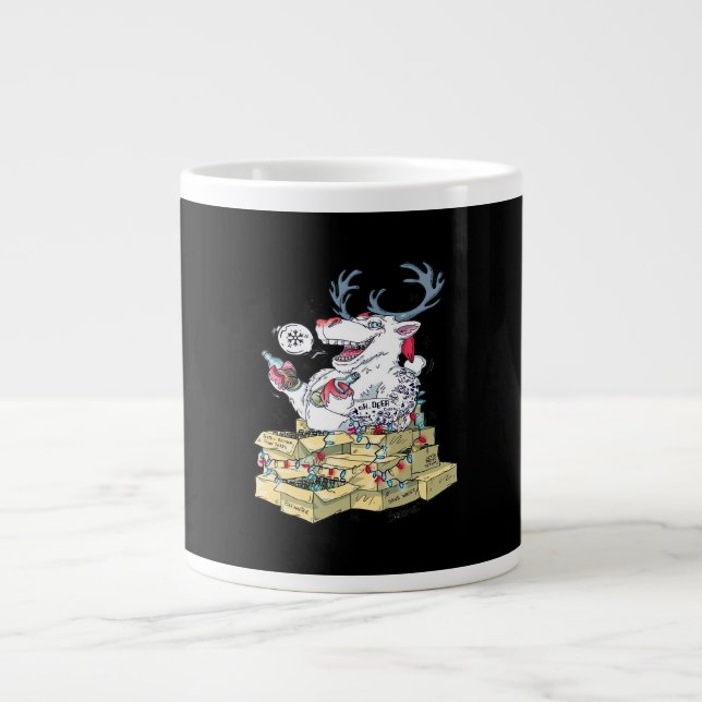Oh Deer Drunk Reindeer Celebrating Christmas Festi Jumbo-Tasse (Vorderseite)