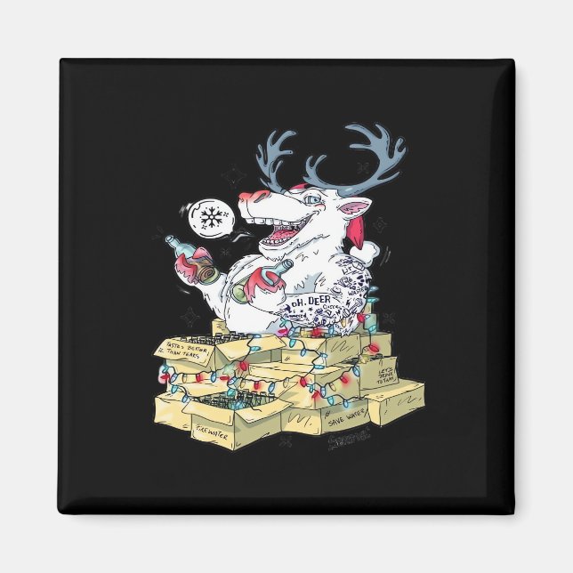 Oh Deer Drunk Reindeer Celebrating Christmas Festi Magnet (Vorne)