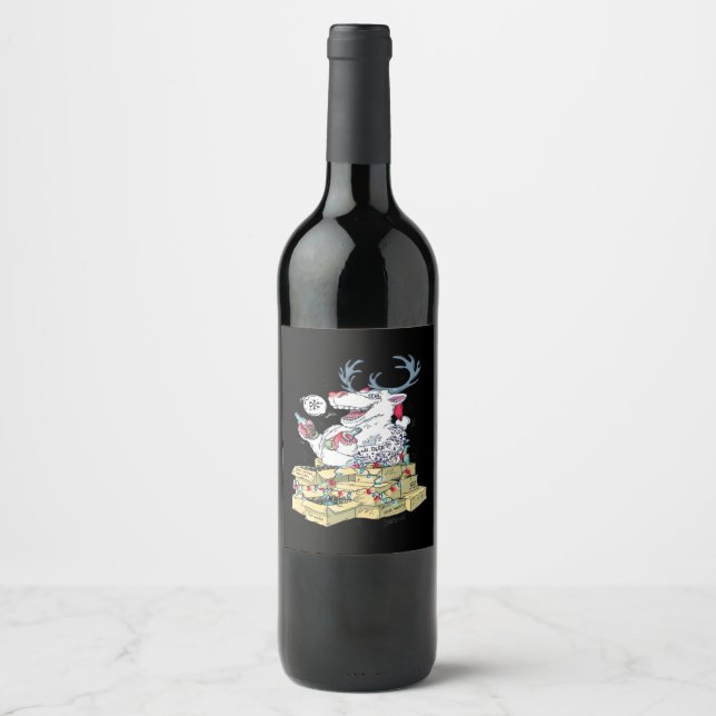 Oh Deer Drunk Reindeer Celebrating Christmas Festi Weinetikett (Vorderseite)