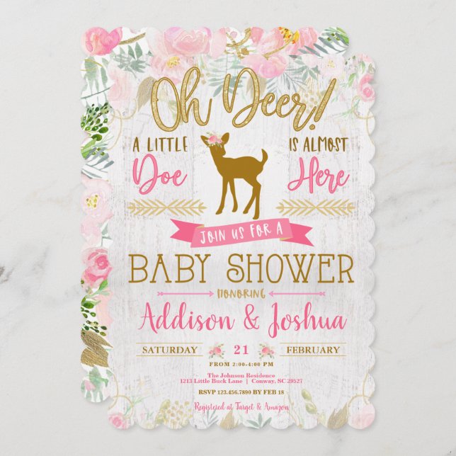 Oh, Deer! Eine kleine Doe Baby Dusche Einladung (Vorne/Hinten)
