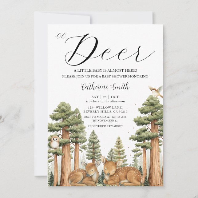 Oh Deer Forest Baby Shower Invitation Einladung (Vorderseite)