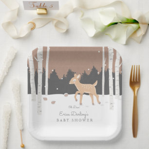 Oh Deer Forest Woodland Thema Winter Baby Dusche Pappteller