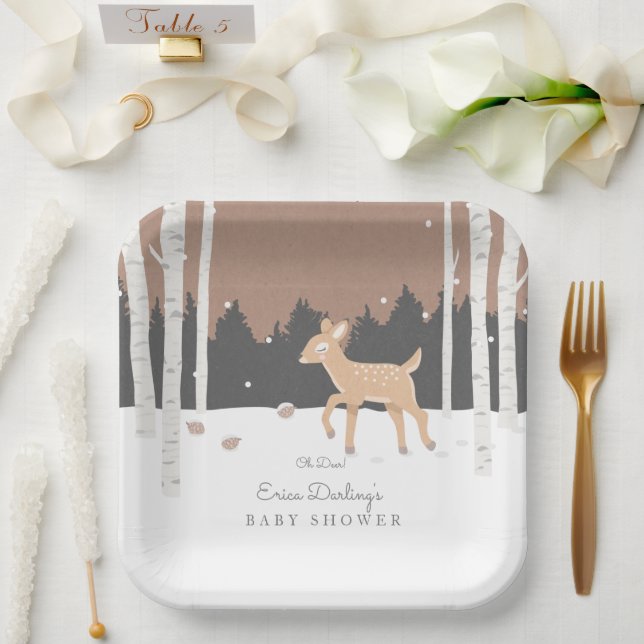 Oh Deer Forest | Woodland Thema Winter Baby Dusche Pappteller (Hochzeit)