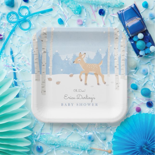 Oh Deer Forest | Woodland Thema Winter Baby Dusche Pappteller (Party)