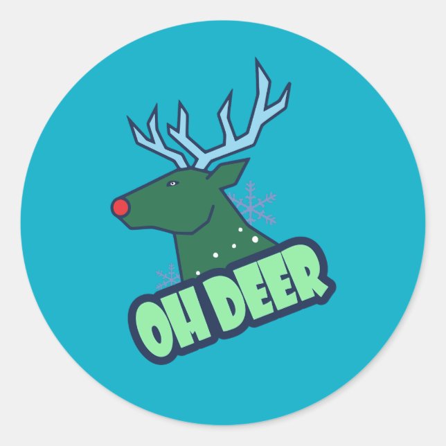 OH DEER Funny Christmas Reindeer Runder Aufkleber (Vorderseite)