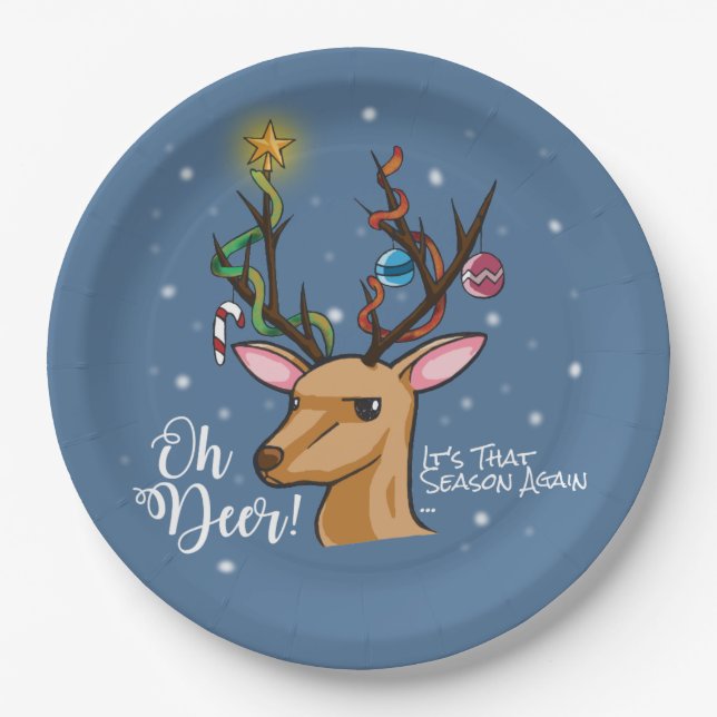 Oh Deer | Funny Holiday Woodland Animal Pappteller (Vorderseite)