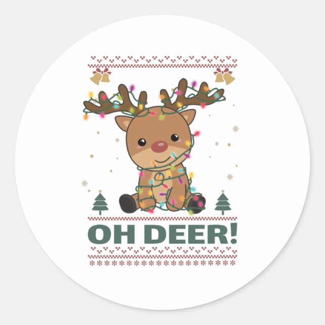 Oh Deer Funny Reindeer Deer Pun christmas Runder Aufkleber (Vorderseite)