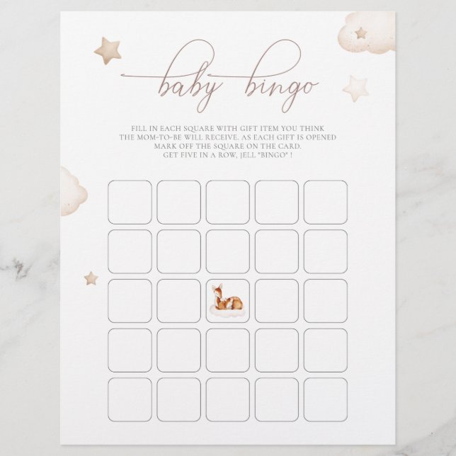 Oh Deer Gender Neutral Watercolor Baby Bingo Game Flyer (Vorne)