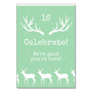 Oh Deer [grün] - Tischkarte für die Feiertage Tischnummer