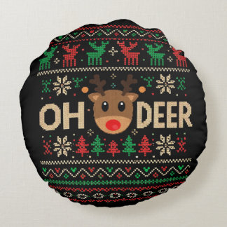 Oh Deer hässlicher Weihnachtspullover-Wurfkissen Rundes Kissen