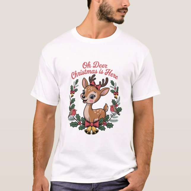 Oh Deer Holiday Retro Cute Christmas Reindeer T-Shirt (Vorderseite)