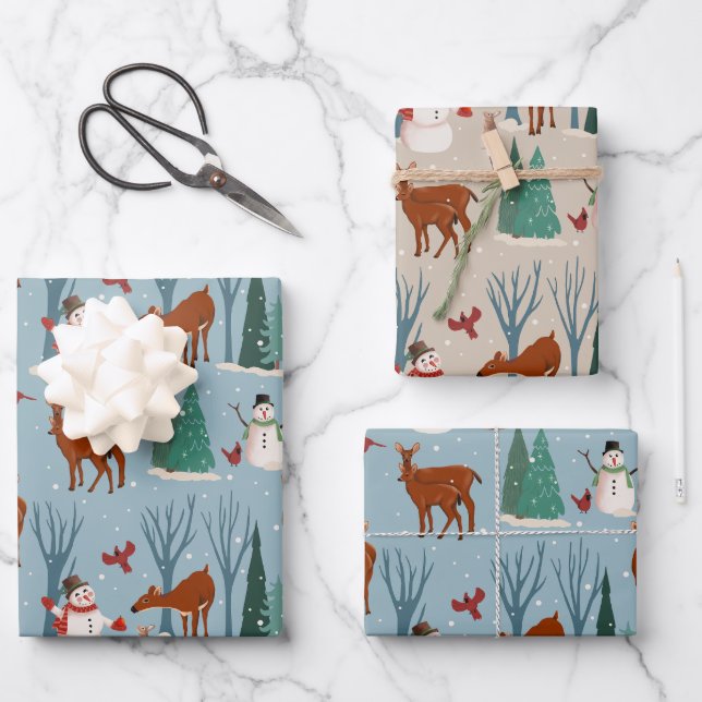 Oh Deer Holiday Wrap (3 Blätter) Geschenkpapier Set (Vorderseite)