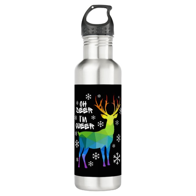 Oh Deer, ich bin Que Funny Lgbt Gay Lesbian Weihna Edelstahlflasche (Vorderseite)