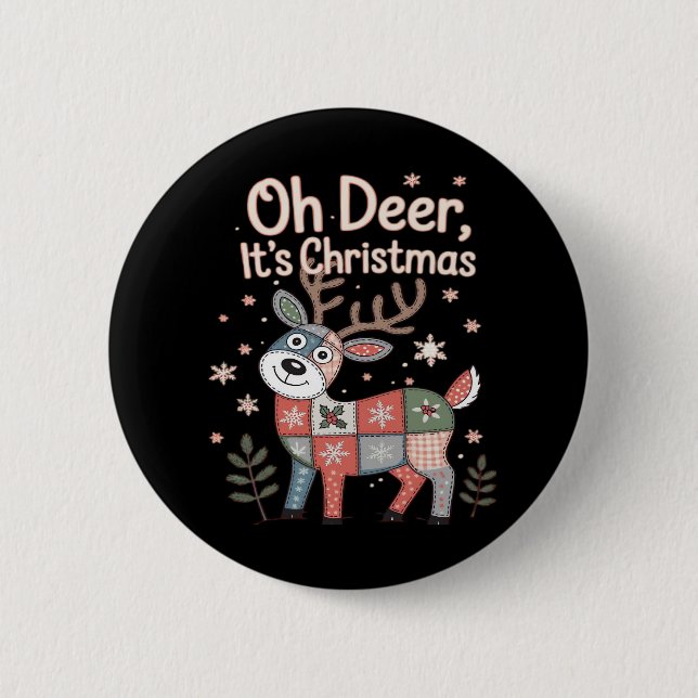 Oh Deer Its Christmas Miniature Patchwork Squares Button (Vorderseite)