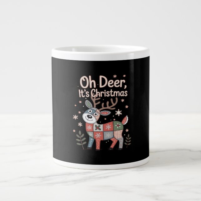 Oh Deer Its Christmas Miniature Patchwork Squares Jumbo-Tasse (Vorderseite)