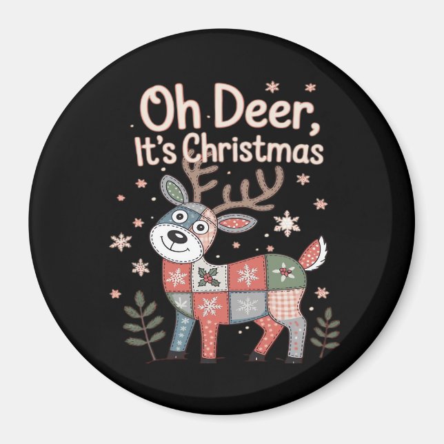 Oh Deer Its Christmas Miniature Patchwork Squares Magnet (Vorne)