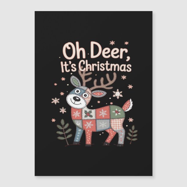 Oh Deer Its Christmas Miniature Patchwork Squares  Magnetkarte (Vorderseite)