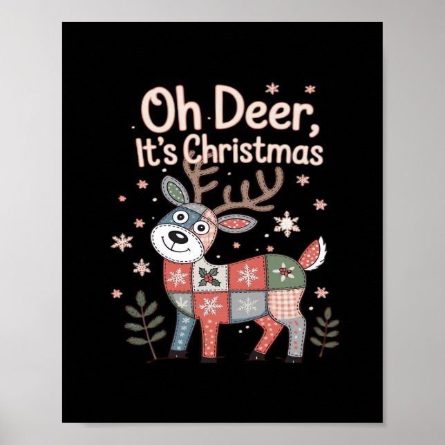 Oh Deer Its Christmas Miniature Patchwork Squares Poster (Vorne)