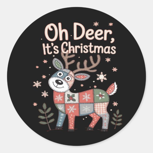 Oh Deer Its Christmas Miniature Patchwork Squares Runder Aufkleber (Vorderseite)
