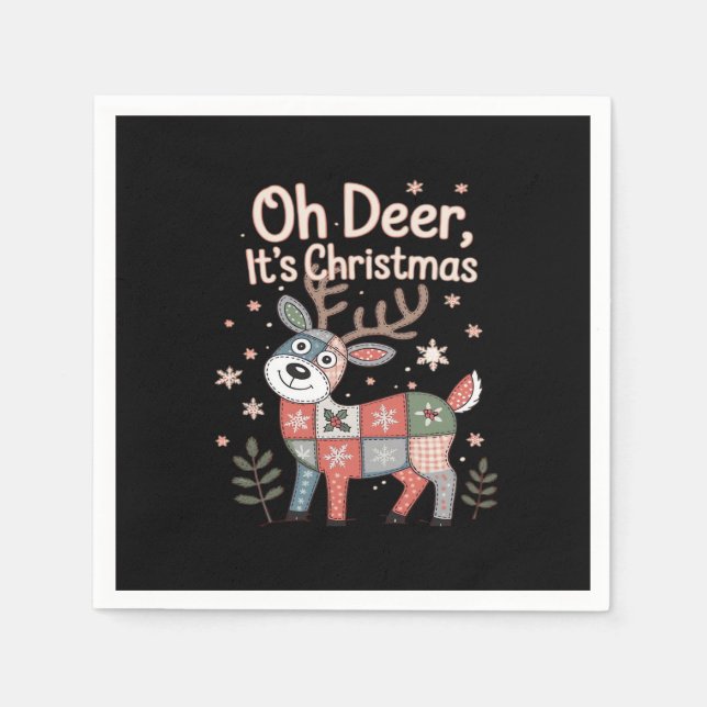 Oh Deer Its Christmas Miniature Patchwork Squares Serviette (Vorderseite)